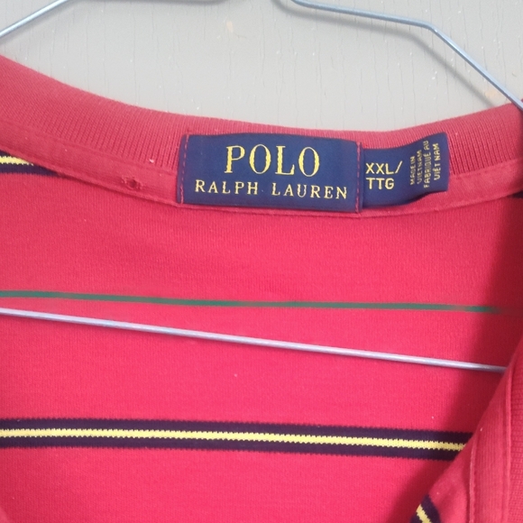 Polo by Ralph Lauren Red Polo with Yellow and Black Stripes - Picture 2 of 3